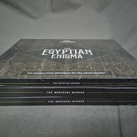 3 SEALED MINI MYSTRIES ESCAPE ROOM GAMES, THE EGYPTIAN ENIGMA AND MEDIEVAL MISHAP 