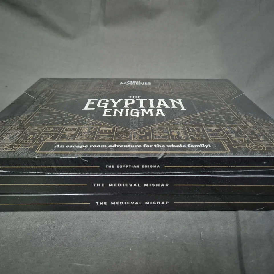 3 SEALED MINI MYSTRIES ESCAPE ROOM GAMES, THE EGYPTIAN ENIGMA AND MEDIEVAL MISHAP 