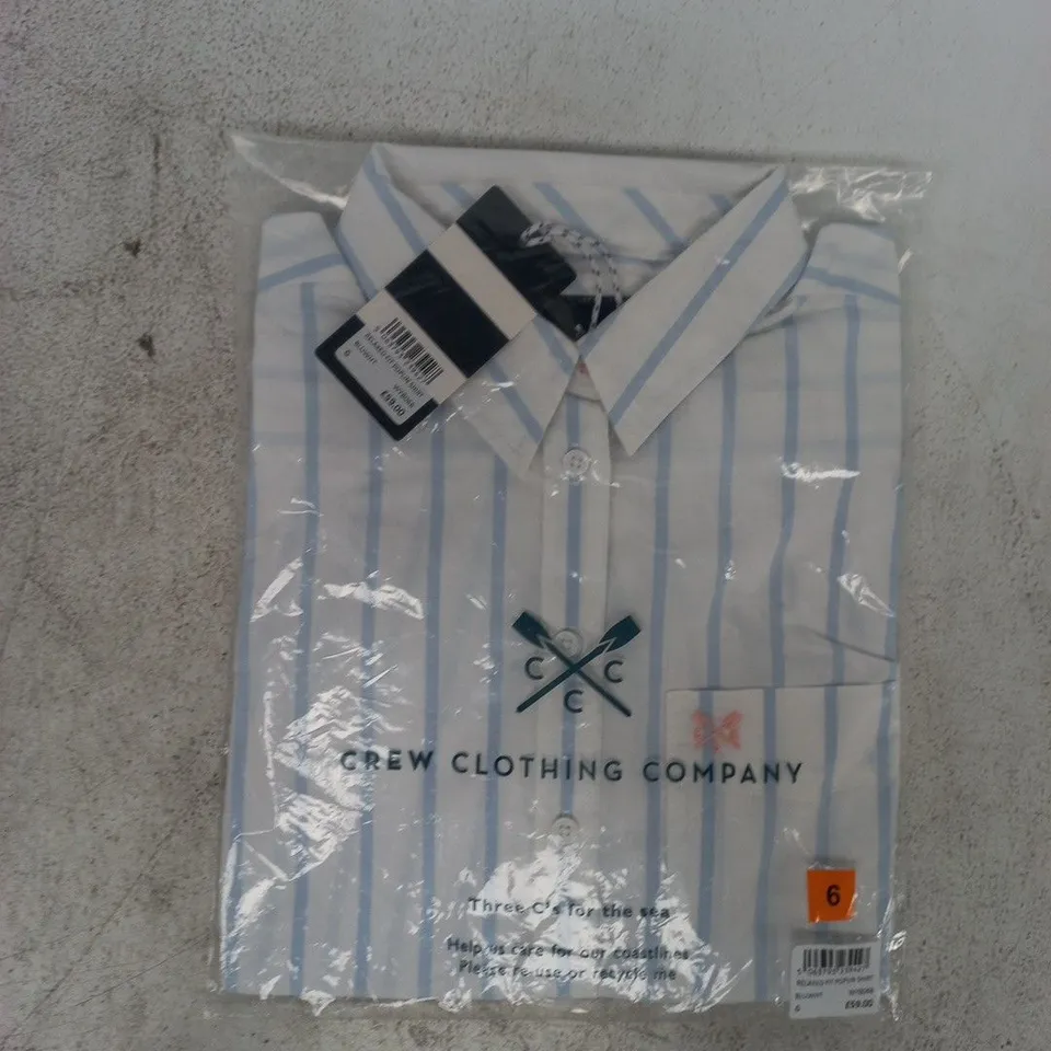 BAGGED CREW CLOTHING COMPANY RELAXED FIT POPLIN SHIRT IN BLUE/WHITE SIZE 6