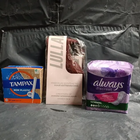 BOX OF APPROXIMATELY 20 ASSORTED ITEMS TO INCLUDE TAMPAX, ALWAYS, LULLABELLZ, ETC - COLLECTION ONLY