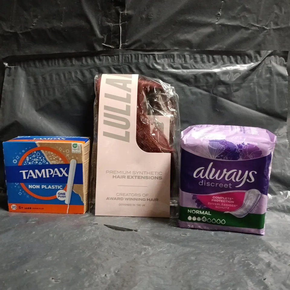 BOX OF APPROXIMATELY 20 ASSORTED ITEMS TO INCLUDE TAMPAX, ALWAYS, LULLABELLZ, ETC - COLLECTION ONLY
