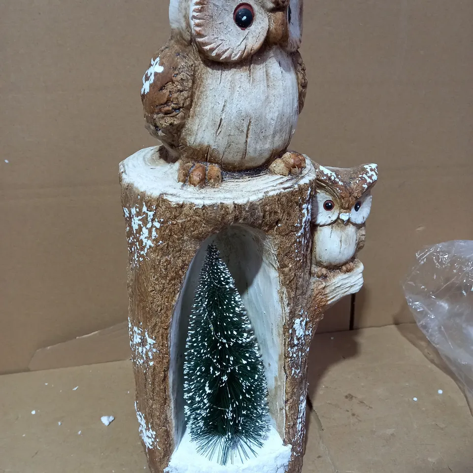 DESIGNER FESTIVE WOODEN OWL SCULPTURE