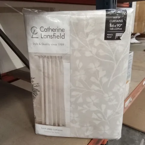 BAGGED BROOKE FLORAL LINED PENCIL PLEAT CURTAINS - NATURAL // SIZE: 168 x 229cm