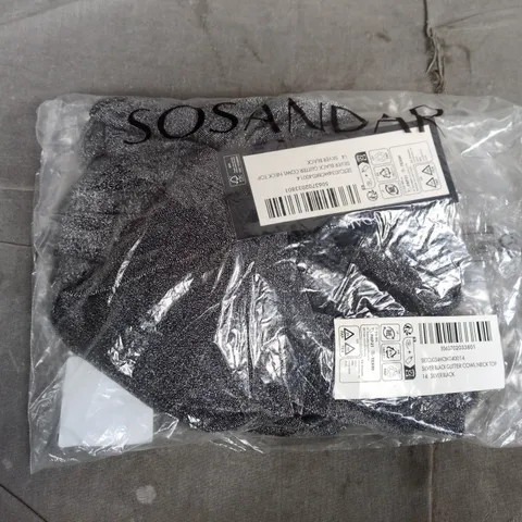 BAGGED SOSANDER SILVER BLACK GLITTER COWL NECK TOP - SIZE 14