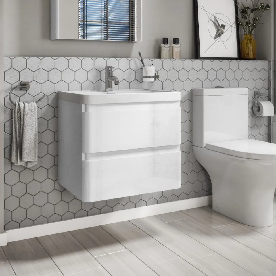 BOXED PORTLAND 600 TWO DRAWER WALL HUNG WGLOSS