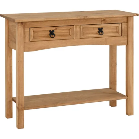 BOXED CORONA DISTRESSED WAXED PINE 2 DRAWER CONSOLE TABLE (1 BOX)