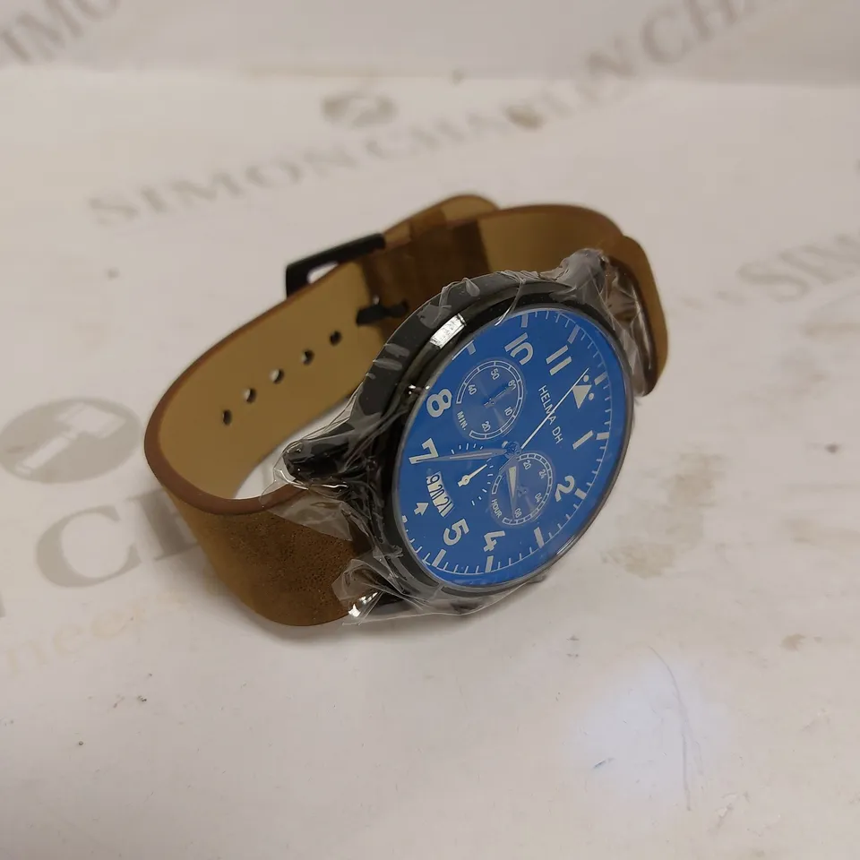 MEN’S HELMA DH CHRONOGRAPH MASTER PILOT WATCH -MODEL DH007- MULTI-FUNCTION MOVEMENT WITH DATE – GENUINE LEATHER STRAP 