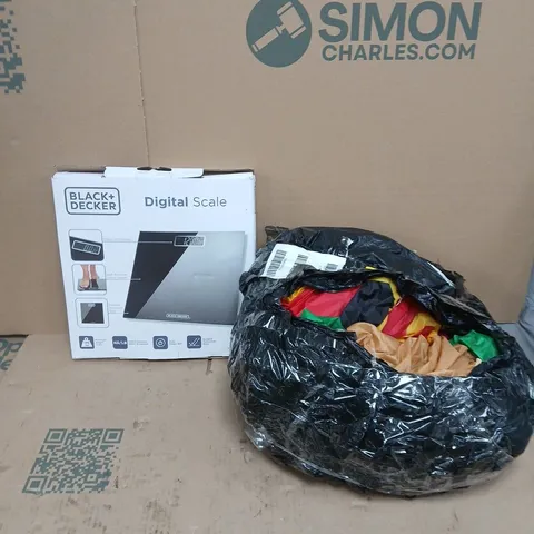 CAGE OF APPROXIMATELY 10 ASSORTED BROKEN ITEMS TO INCLUDE - DIGITAL SCALE, OUTDOOR INFLATABLE CHRISTMAS DECORATION, AND VACUUM CLEANER ETC. COLLECTION ONLY