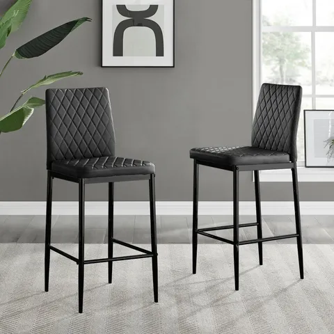 BOXED FURNITUREBOX 2X MILAN BLACK FAUX LEATHER COUNTER STOOLS BLACK LEGS