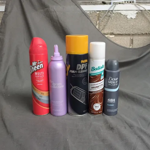 APPROXIMATELY 15 ASSORTED AEROSOLS TO INCLUDE MR SHEEN FURNITURE POLISH, DOVE MEN+ CARE DEODORANT AND BATISTE COLOUR DRY SHAMPOO