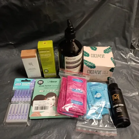 APPROXIMATELY 15 ASSORTED HEALTH & BEAUTY PRODUCTS TO INCLUDE ACNE PATCHES, COCO & EVE HAIR MASQUE, AESOP BODY CLEANSER ETC