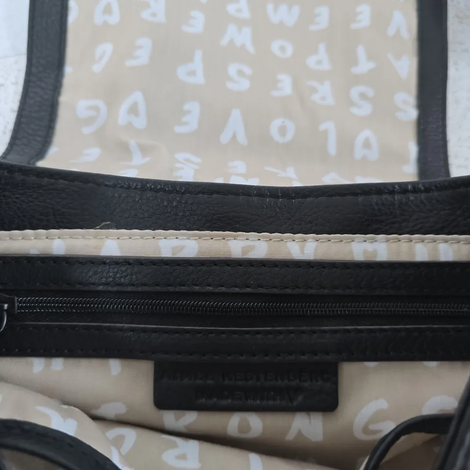 AIMEE KESTENBERG BLACK LEATHER CROSSBODY BAG WITH WOVEN EDGE TRIM