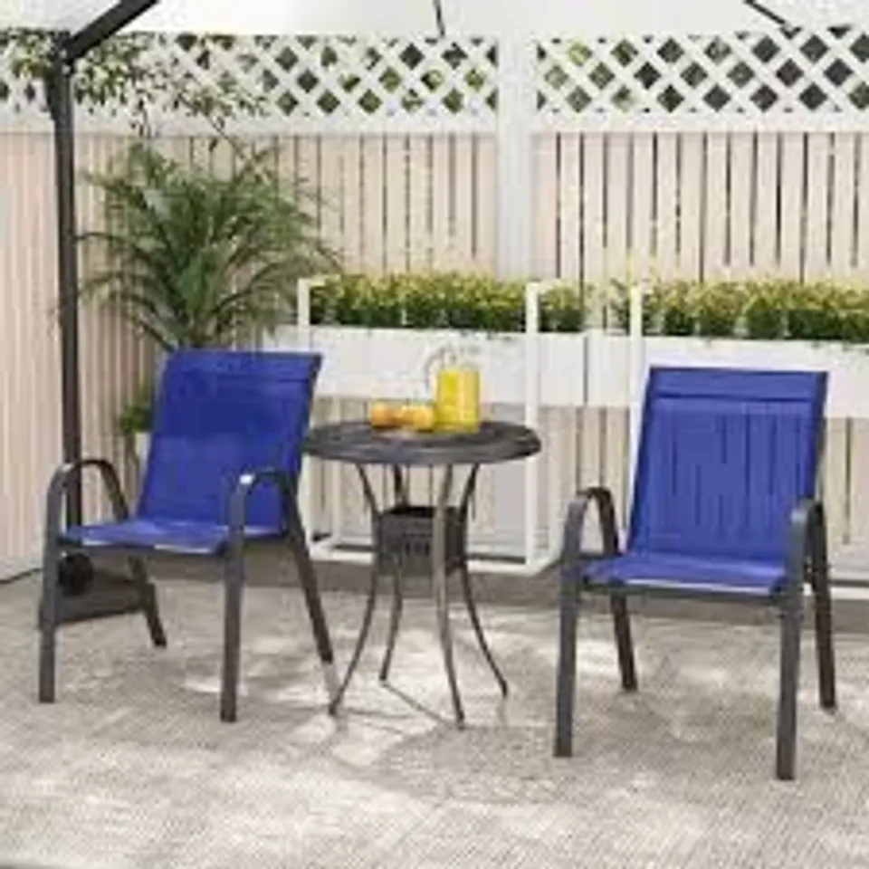 BOXED COSTWAY SET OF 2 NAVY STACKABLE METAL DINING CHAIRS WITH ARMREST