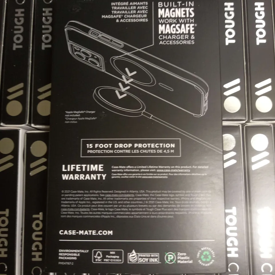 BOX OF APPROXIMATELY 56 CASEMATE TOUGH CLEAR PLUS WITH MAGSAFE IPHONE 13 PRO PHONE CASES