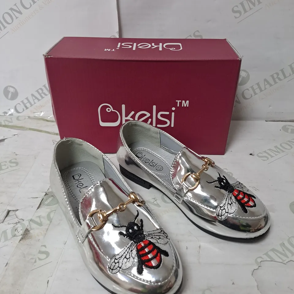 APPROXIMATELY 12 PAIRS  OF BOXED KELSI SILVER BEE PUMPS IN VARIOUS SIZES 