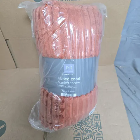 DESIGNER INTERIOR - COUNTRY CLUB RIBBED CORAL BLANKET THROW – 200 X 220 CM