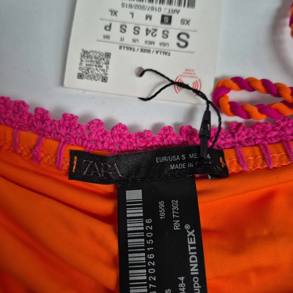 ZARA WOMEN'S ORANGE BIKINI BOTTOM WITH PINK TRIM - SIZE S (EU/US)