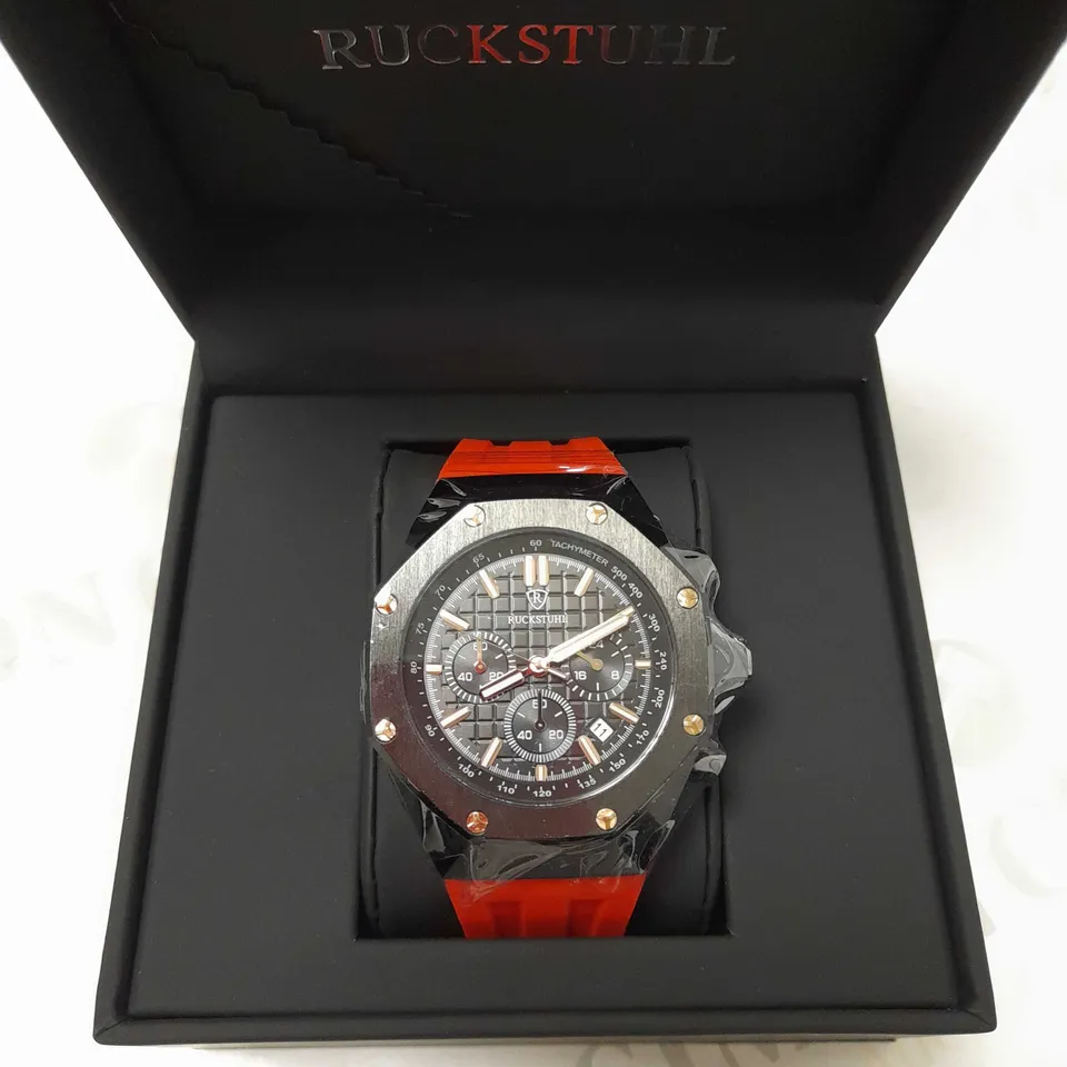 RUCKSTUHL TRIPLE DIAL STUD RUBBER STRAP WRISTWATCH