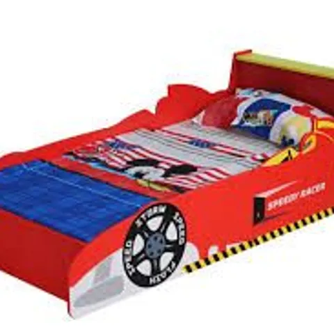 BOXED JACQUELINE COT BED/TODDLER (70cm X 140cm) CARS BED - RED (1 BOX)