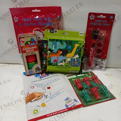 APPROXIMATELY 16 ASSORTED PROIDUCTS TO INCLUDE; MAKE YOUR OWN FESTIVE FIGURES, TWO SIDED ON THE GO PUZZLE, MINI CHRISTMAS STAMPS AND CIRCUS JUGGLING BALLS