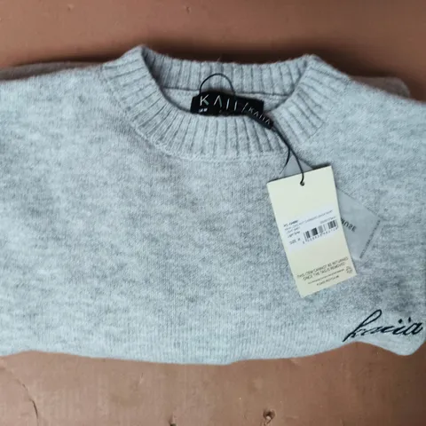 KAIIA LOGO KNIT OVERSIZED SWEATSHIRT IN LIGHT GREY SIZE MEDIUM