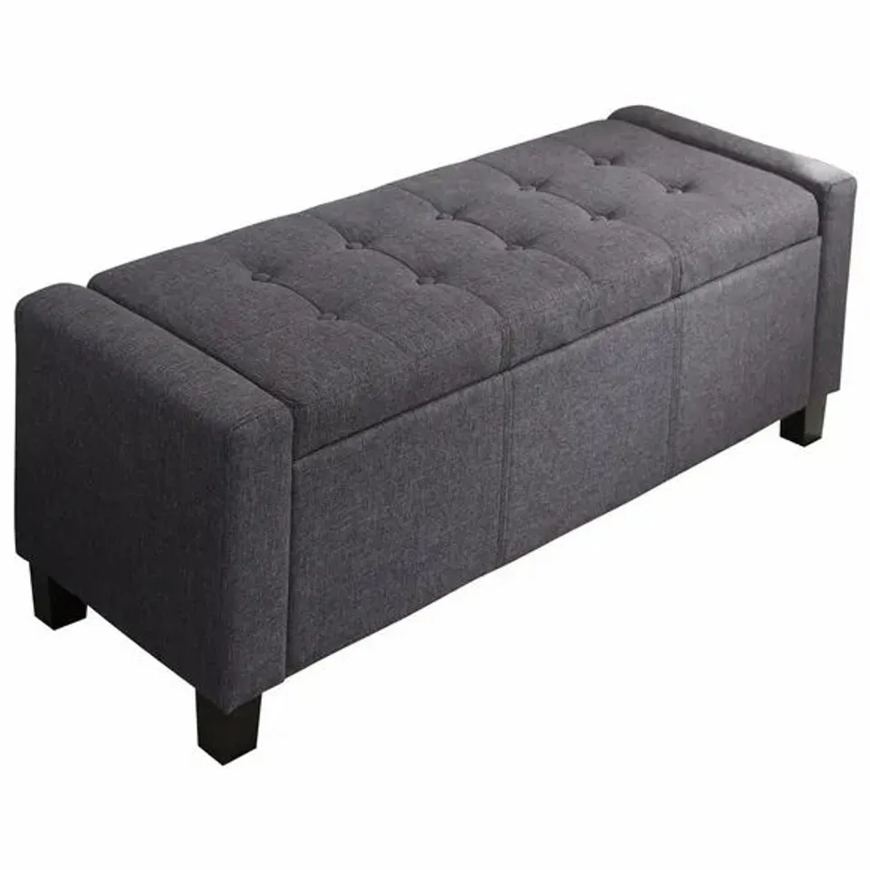 BOXED VERONA HOPSACK GREY OTTOMAN STORAGE BENCH