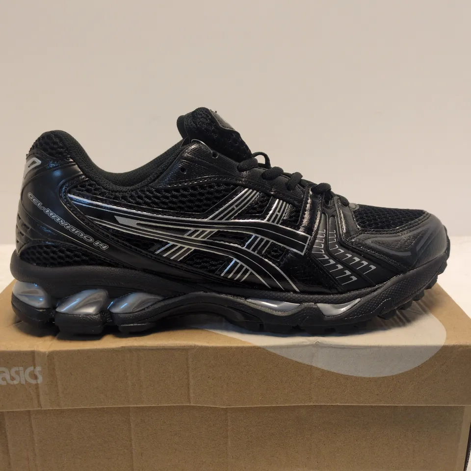BOXED PAIR OF ASICS GEL-KAYANO 14 MEN'S RUNNING SHOES – BLACK, UK 9 