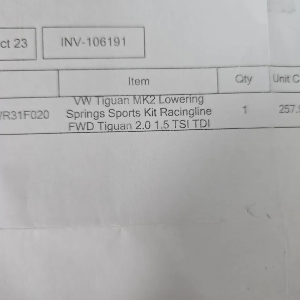 RACINGLINE LOWERING SPRINGS SPORTS KIT FOR VW TIGUAN MK2 – FWD