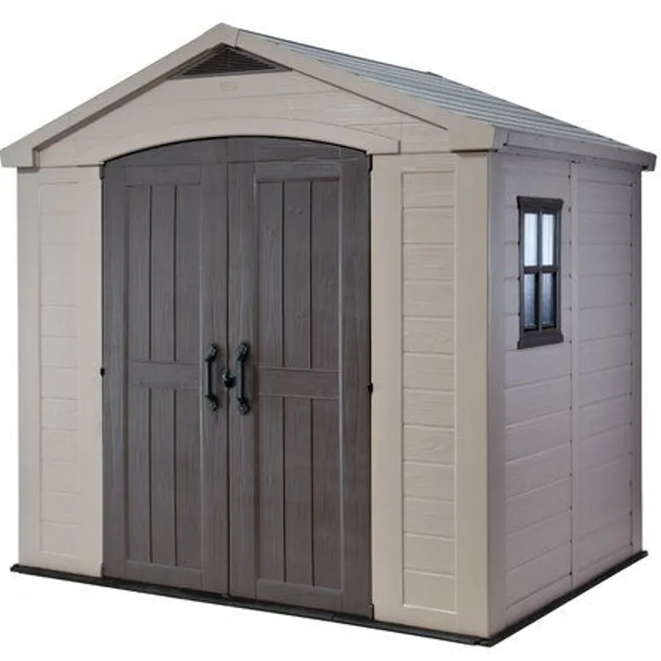 BOXED FACTOR 8 FT W × 6 FT D APEX PLASTIC SHED