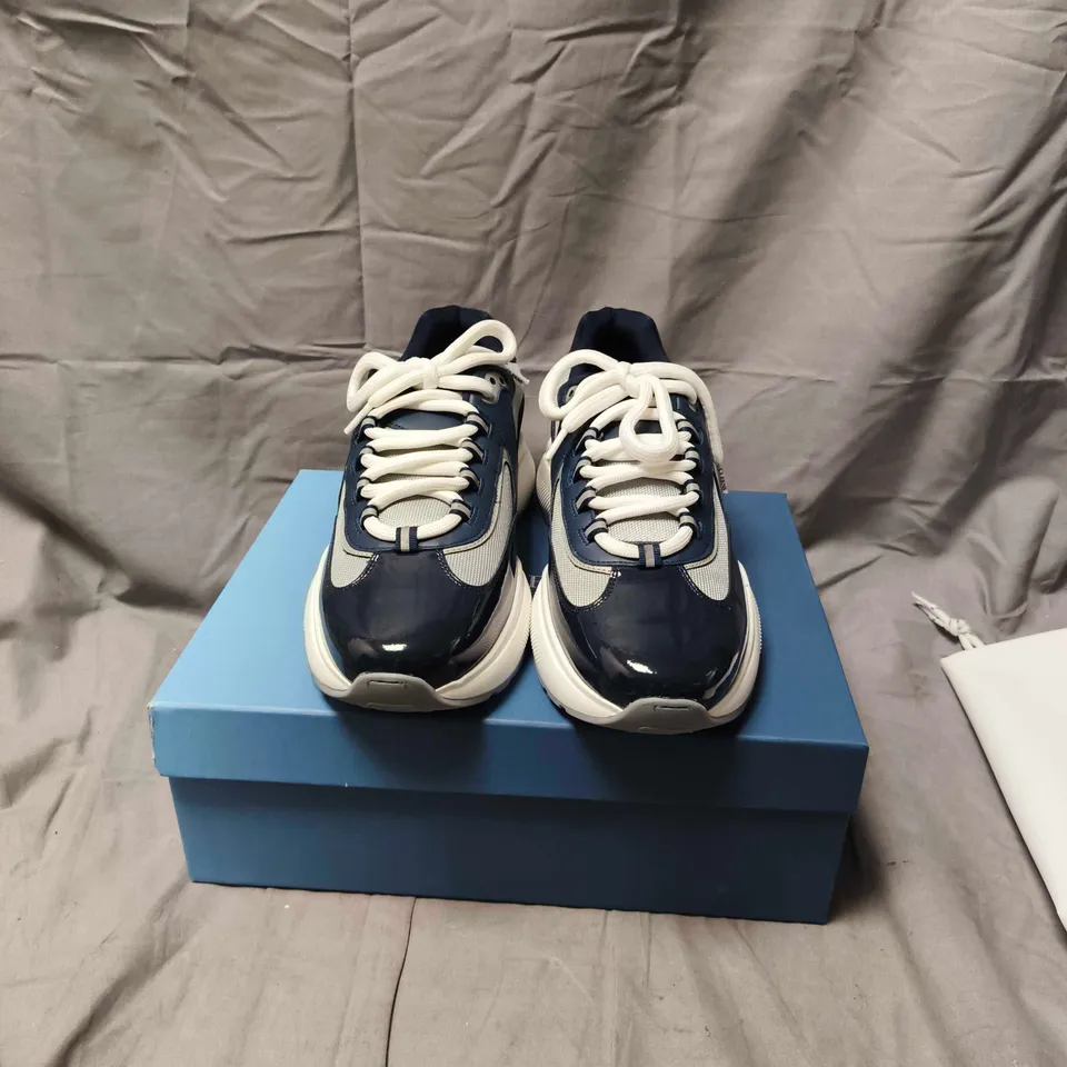BOXED PAIR OF MEN'S NAVY AND BLUE CLEEN'S SHOES - SIZE 12.5