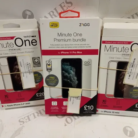 APPROXIMATELY 26 OTTER ZAGG MINUTE ONE PREMIUM BUNDLE FOR IPHONE 11, TECH21 MINUTE ONE CLEAR CASE FOR IPHONE 12 MINI, TECH21 MINUTE ONE CLEAR CASE FOR APPLE IPHONE 5.4" 2020, ETC