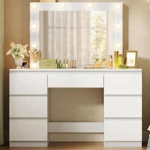 BOXED DRESSING TABLE WITHOUT MIRROR, WITH 5 DRAWERS, LARGE DRAWER DIVIDER, 3 OPEN COMPARTMENTS, WHITE, 120X40X77 CM (2 BOXES)