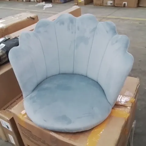 BOXED CRUSHED VELVET UPHOLSTERED LIGHT BLUE SHELL BACK SIDE CHAIR