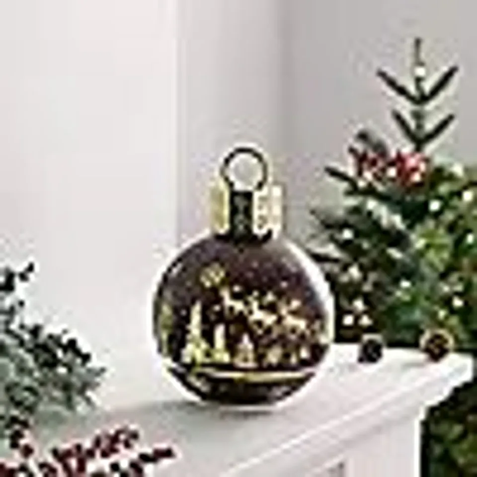 HOME STORIES 20CM PRE-LIT ROTATING CHRISTMAS SCENE BAUBLE