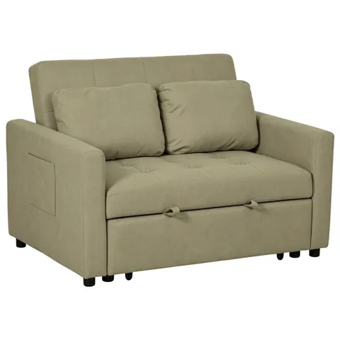 HOMCOM LOVESEAT SOFA BED, CONVERTIBLE BED SETTEE WITH 2 PILLOWS, SIDE POCKETS, LIGHT BROWN (2 BOXES)