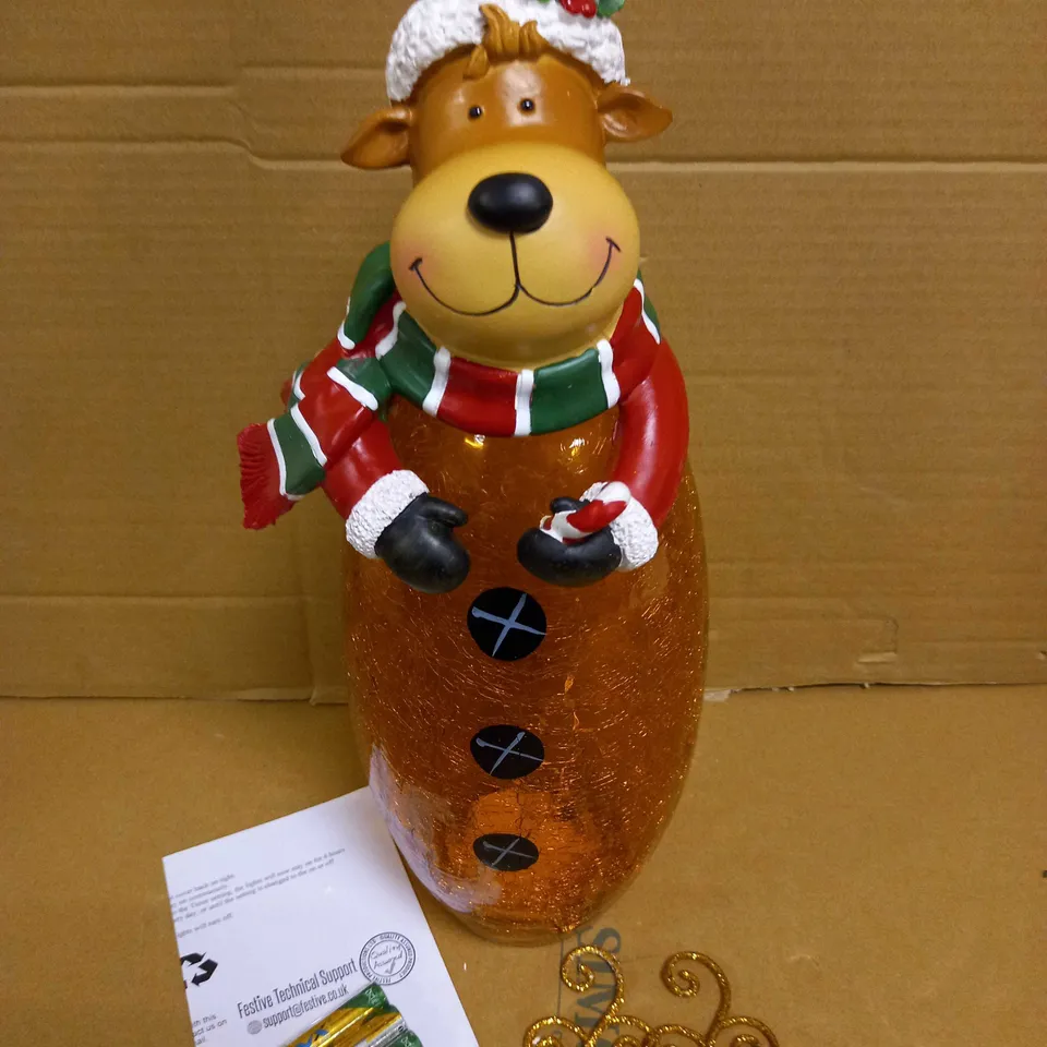 FESTIVE PRE-LIT LARGE GLASS CHRISTMAS CHARACTER - REINDEER