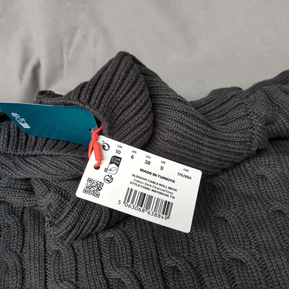 SUPERDRY SLOUCHY CABLE ROLL NECK DARK CHARCOAL GREY SIZE 10 WITH TAGS