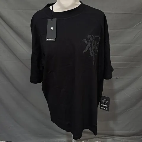 REPRESENT CHERUB INITIAL JERSEY TSHIRT IN JET BLACK SIZE L