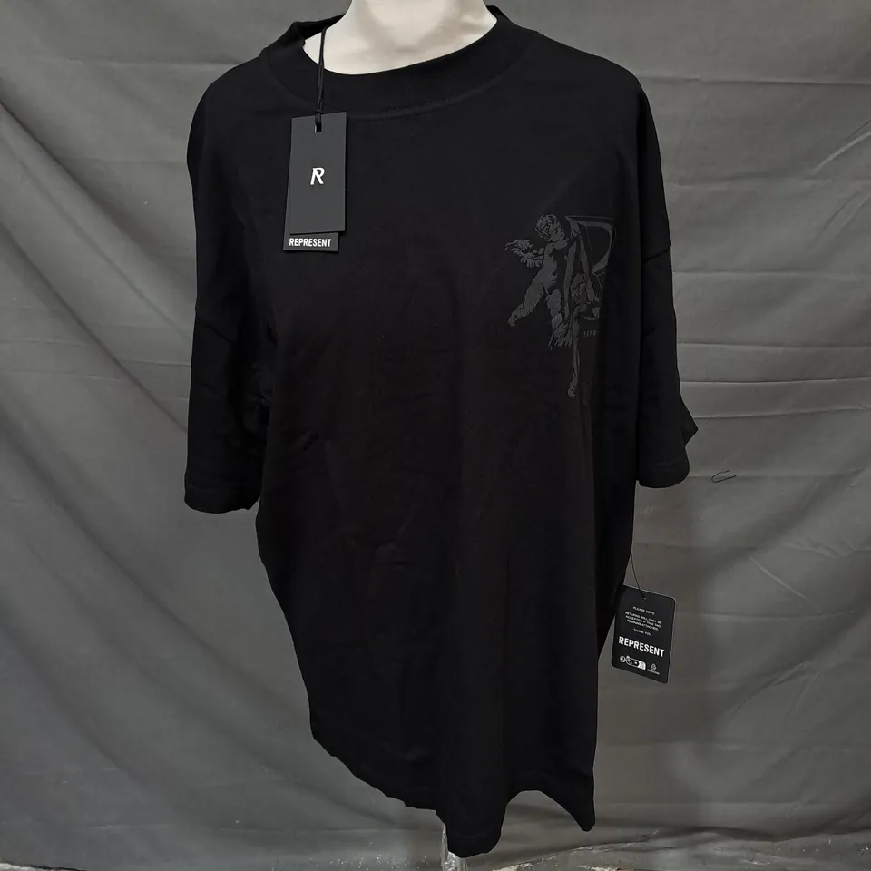REPRESENT CHERUB INITIAL JERSEY TSHIRT IN JET BLACK SIZE L 