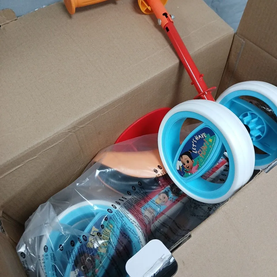 KIDS' RIDE-ON TOY WITH OVERSIZED BLUE WHEELS – 'LET'S HAVE FUN!' 4 WHEELER NOT TESTED .