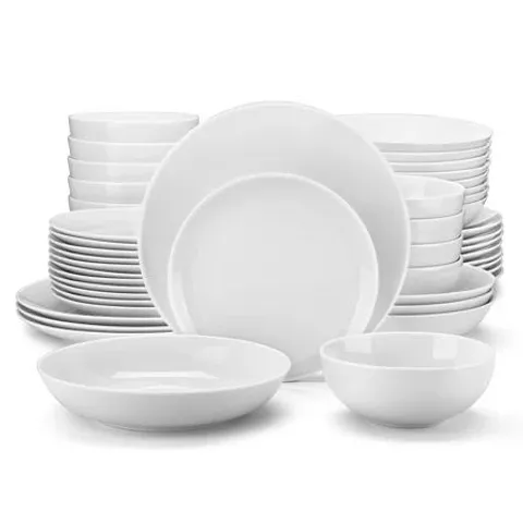 BOXED 48 PIECE WHITE PORCELAIN CHINA DINNERWARE SET SERVICE FOR 12 (2 BOXES)