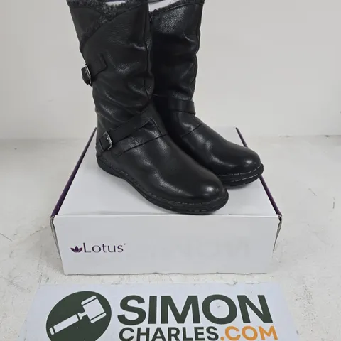 LOTUS JOLANDA II BLACK LEATHER BOOTS – FUR-LINED, UK 8