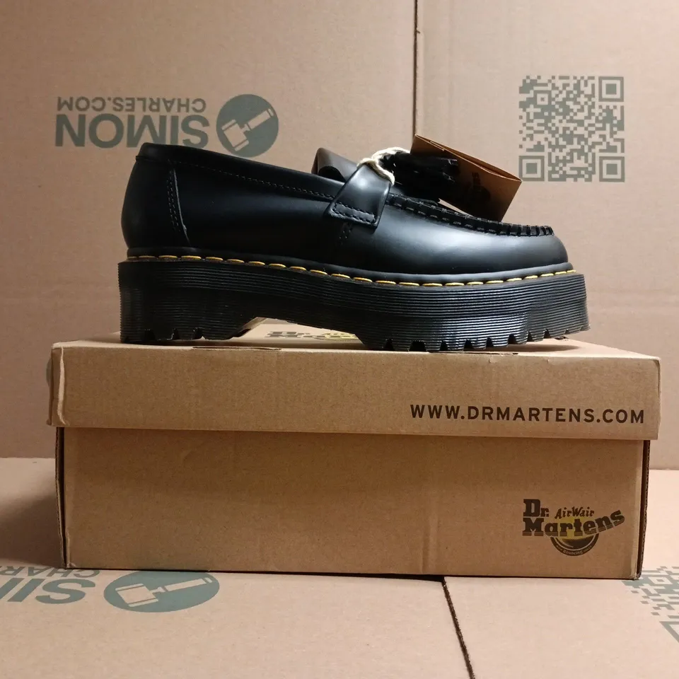 BOXED PAIR OF DR MARTENS ADRIAN QUAD PLATFORM CHUNKY LOAFERS IN BLACK SIZE UK 7