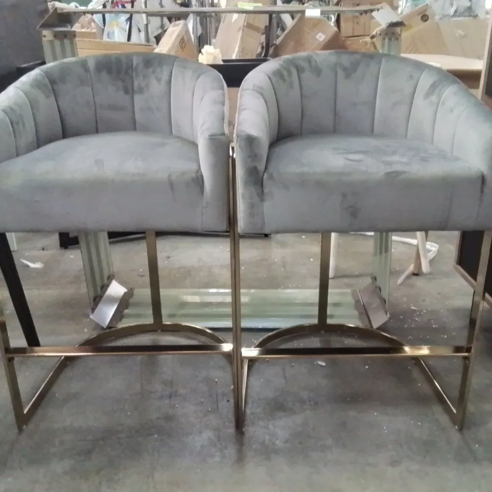 JOHNNICE 68.6CM VELVET UPHOLSTERED BAR STOOL WITH GOLD FRAMES SET OF 2