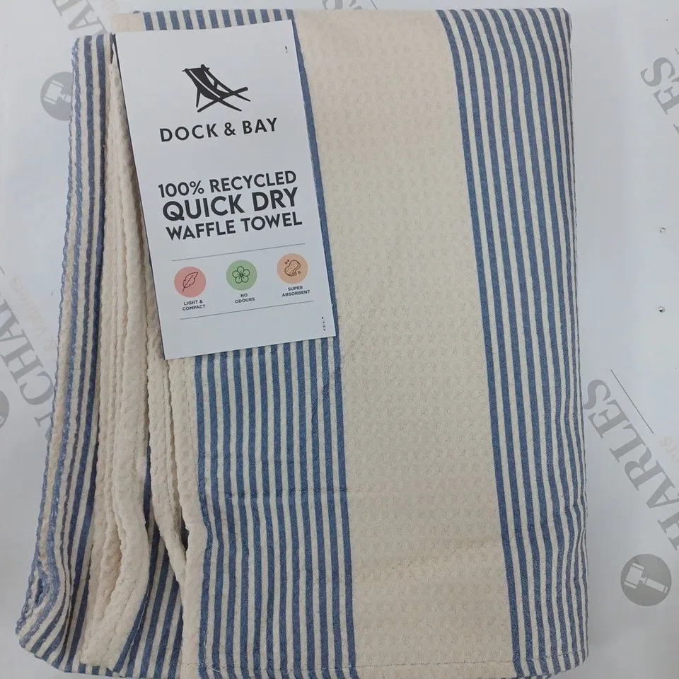 DOCK & BAY QUICK DRY WAFFLE TOWEL BEIGE BLUE STRIPED EXTRA LARGE