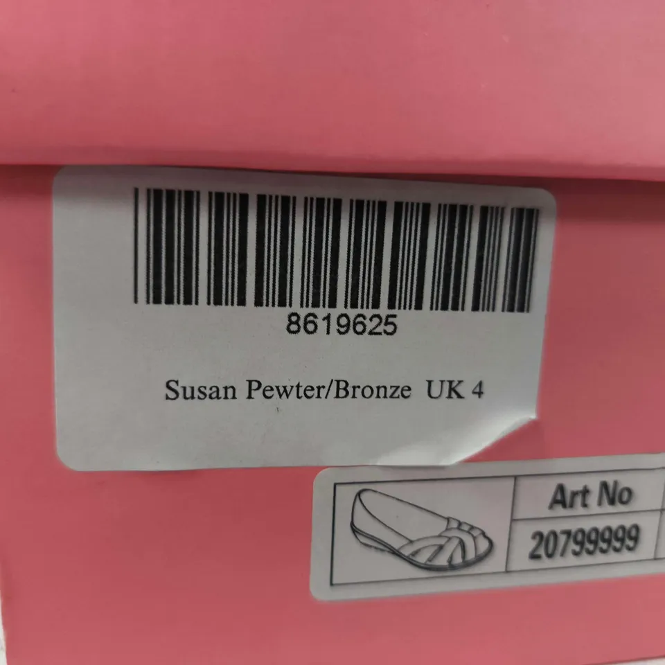 BOXED PAIR OF SUSAN PEWTER BRONZE WOMEN'S SANDALS - UK SIZE 4