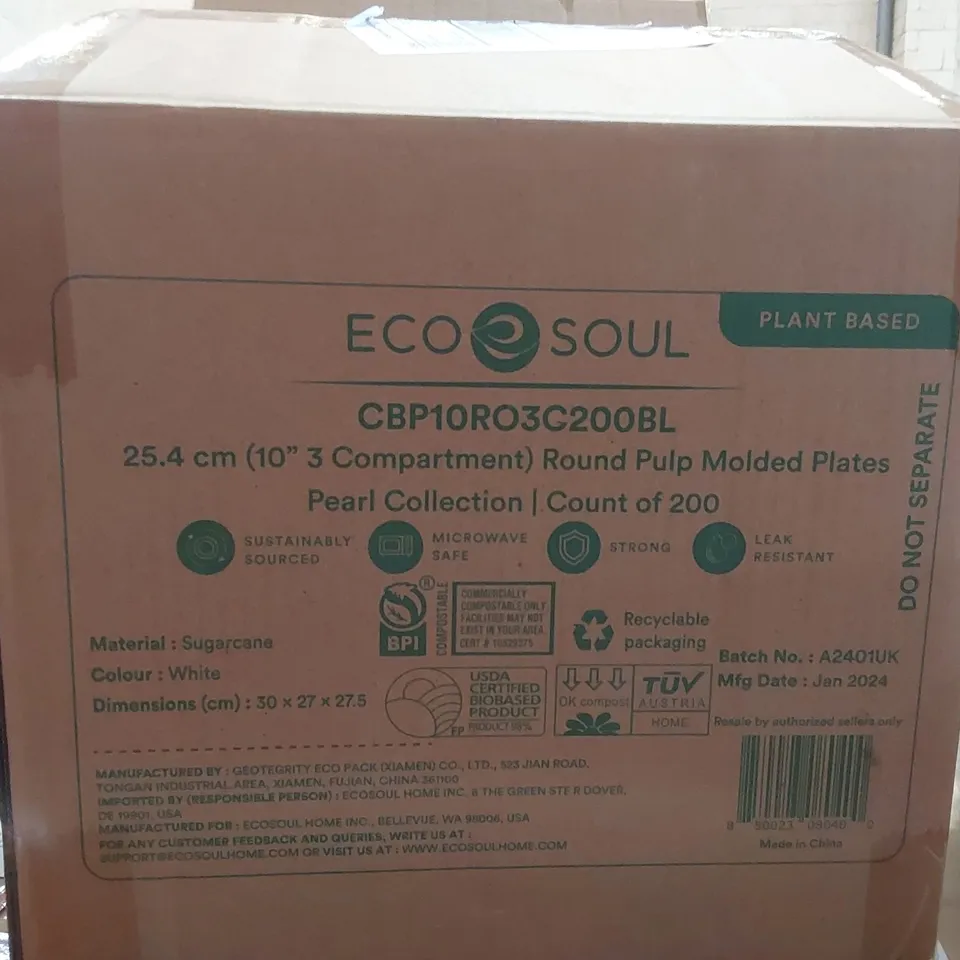 PALLET OF APPROXIMATELY 48 BOXES OF 200x 25.4CM (10" 3 COMPARTMENT) ROUND PULP MOLDED PLATES 