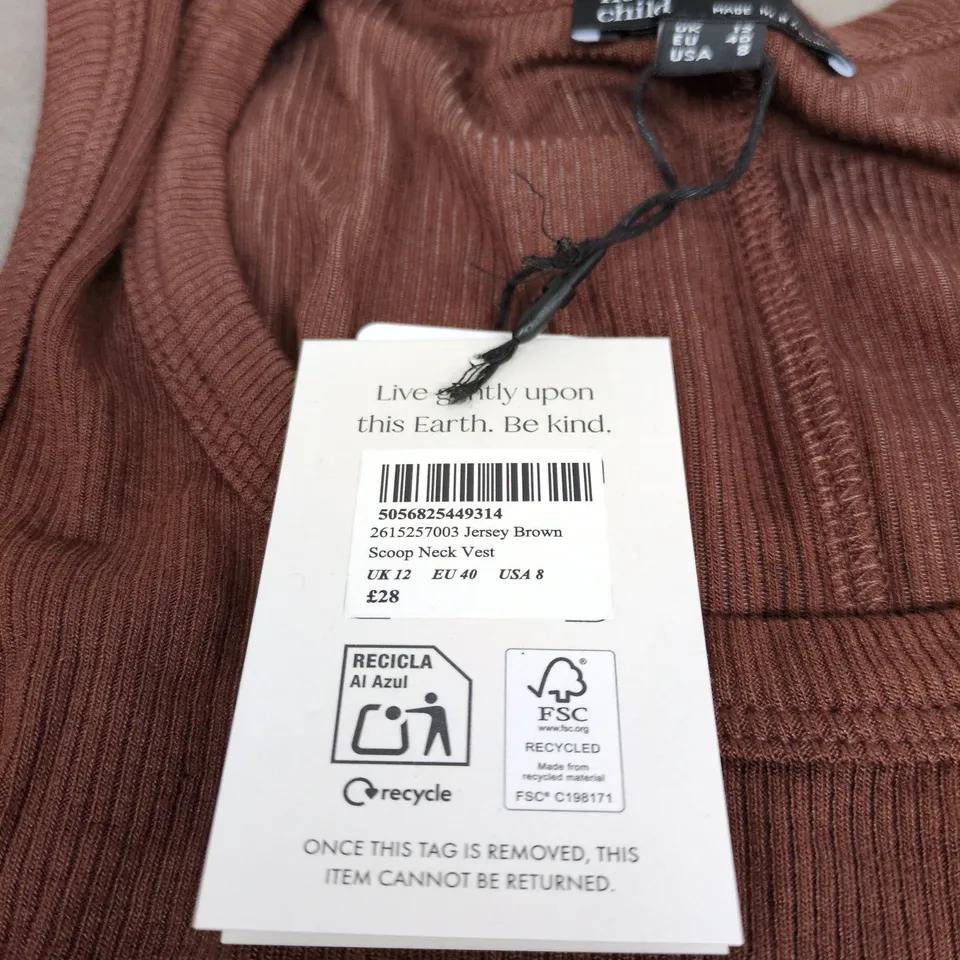 NOBODYS CHILD JERSEY BROWN SCOOP NEST VEST UK 12 WITH TAGS