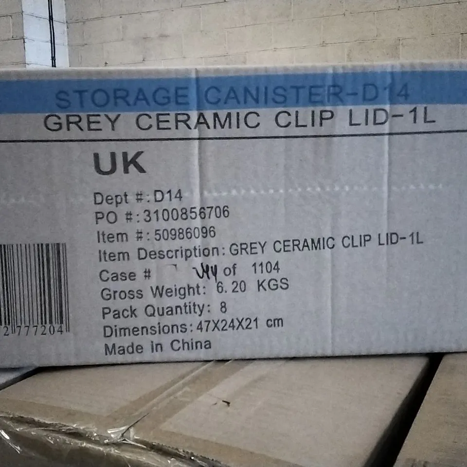 PALLET OF APPROXIMATELY 70 X BOXES OF BRAND NEW GEORGE HOME 1L GREY CERAMIC CLIP LID JARS - 8 JARS PER BOX 