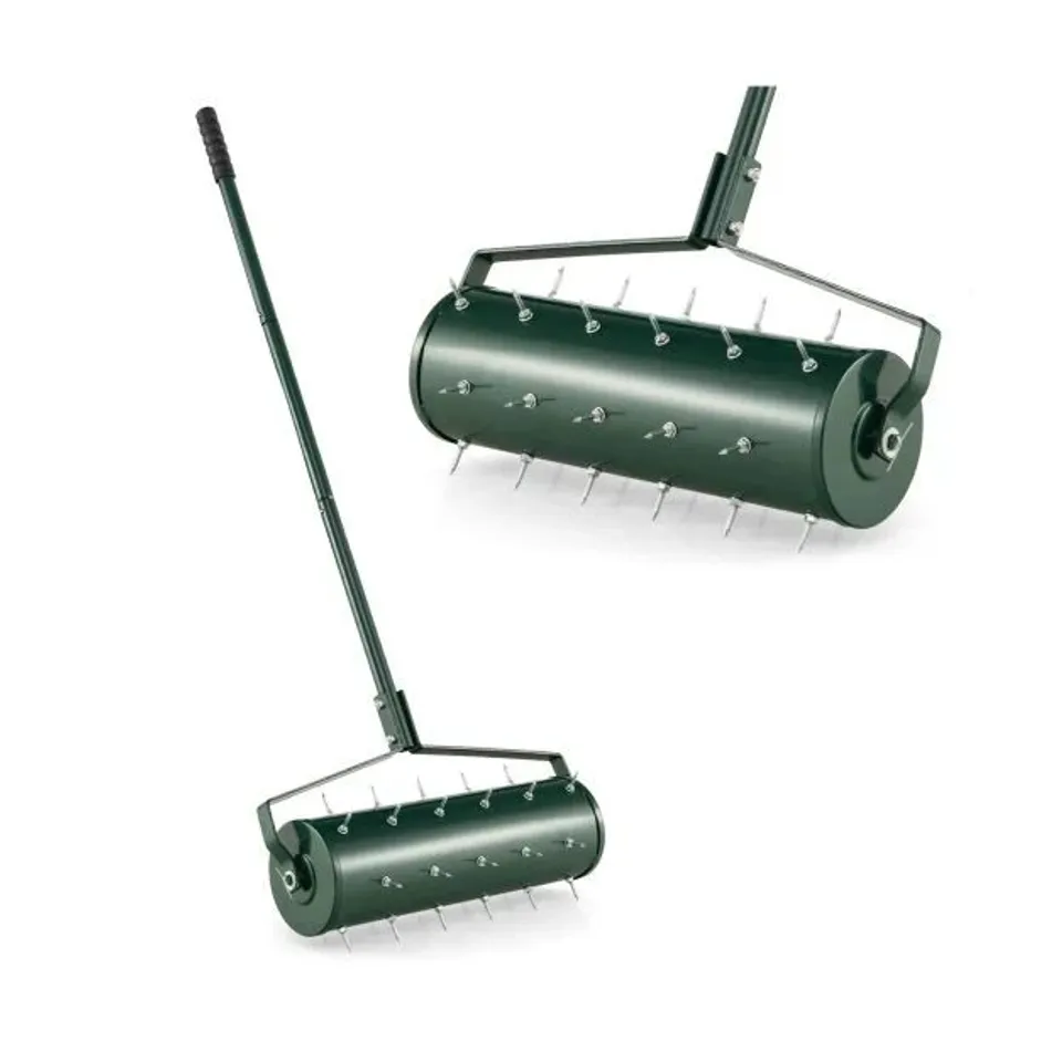 BOXED COSTWAY LAWN AERATOR ROLLER MANUAL 53 X 130cm LAWN ROLL WITH HANDLE & NAILS - GREEN